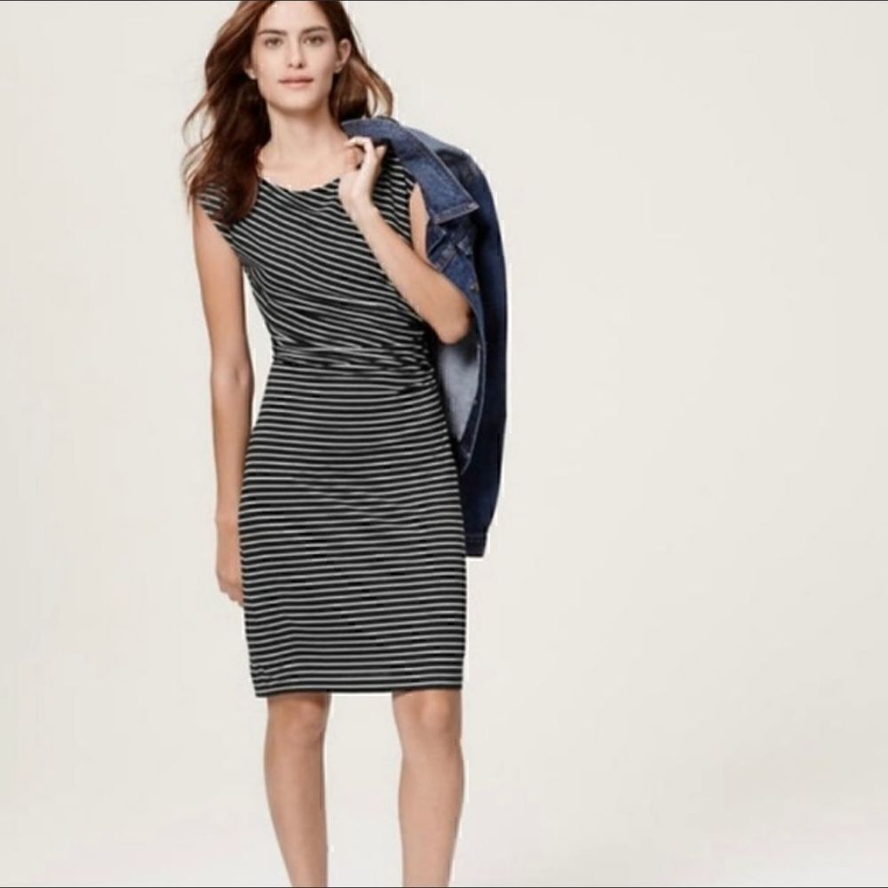 ANN TAYLOR LOFT Stripe Dress Black White SP